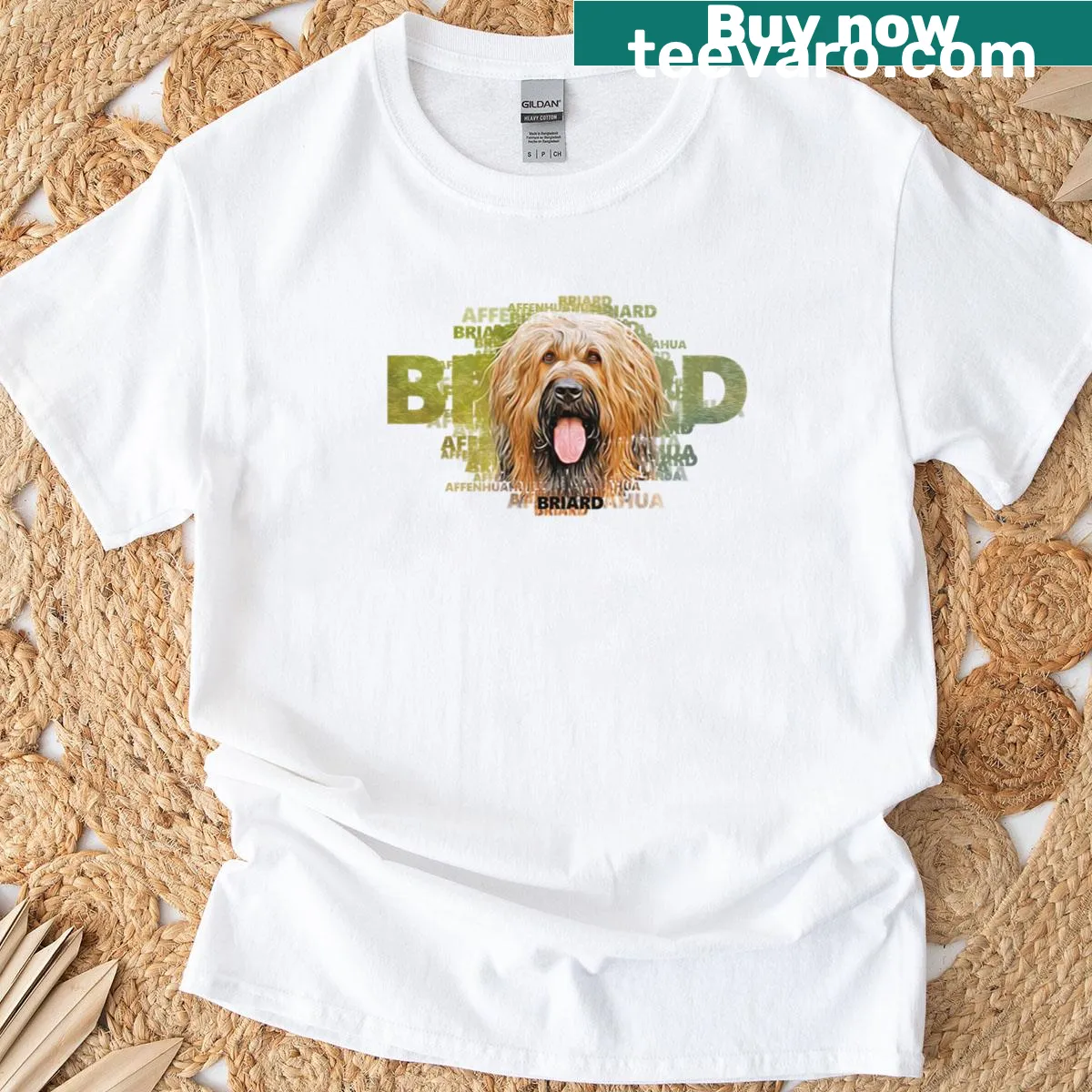Text art design celebrating the Briard breed — on a men's t-shirt