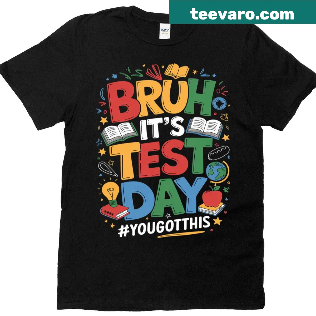 Motivational test day T-shirt with bold text for students — on a men's t-shirt
