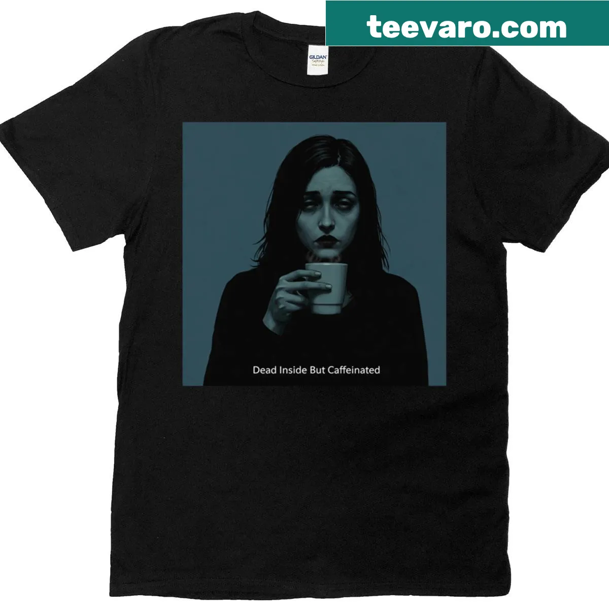 T-shirt with 'Caffeinated Void' text graphic — on a men's t-shirt