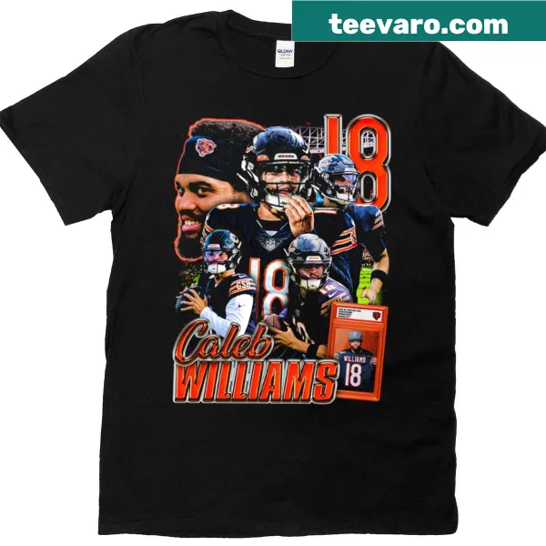 Vintage card-style T-shirt featuring Caleb Williams illustration