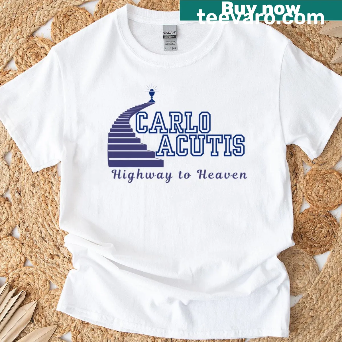Inspirational shirt honoring Carlo Acutis with a faith-based message — on a men's t-shirt