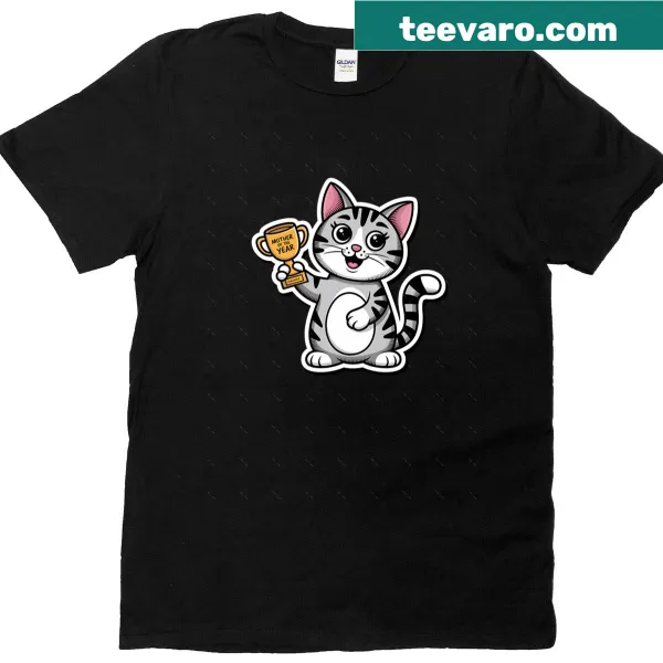 Oversized T-shirt with Cat Mother Of The Year trophy graphic