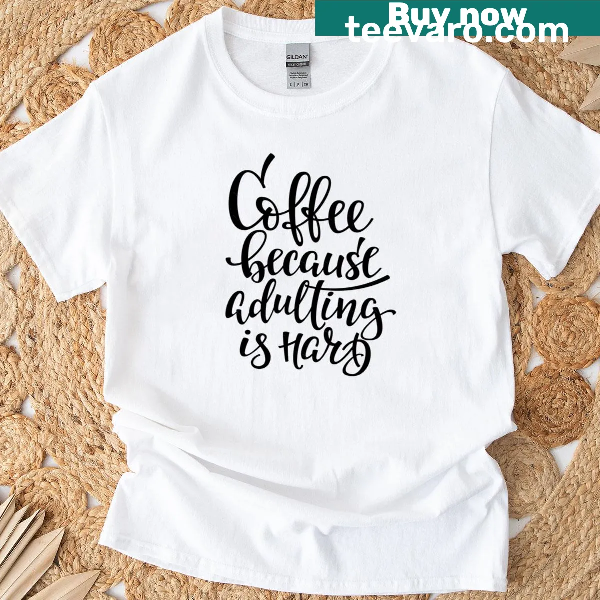 Funny T-shirt with the phrase Coffee Because Adulting Is Hard. — on a men's t-shirt