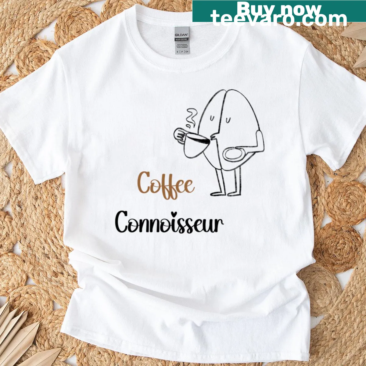 T-shirt with the phrase Coffee Connoisseur in refined typography. — on a men's t-shirt