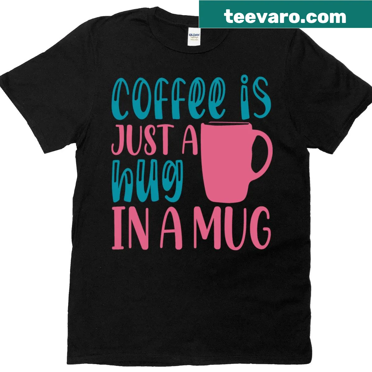 T-shirt featuring cozy graphic with coffee as a hug in a mug — on a men's t-shirt