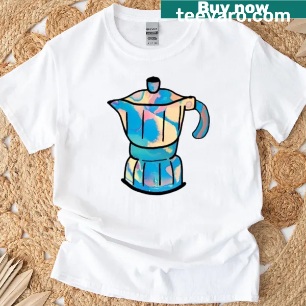 Stylish T-shirt featuring a coffee kettle graphic.