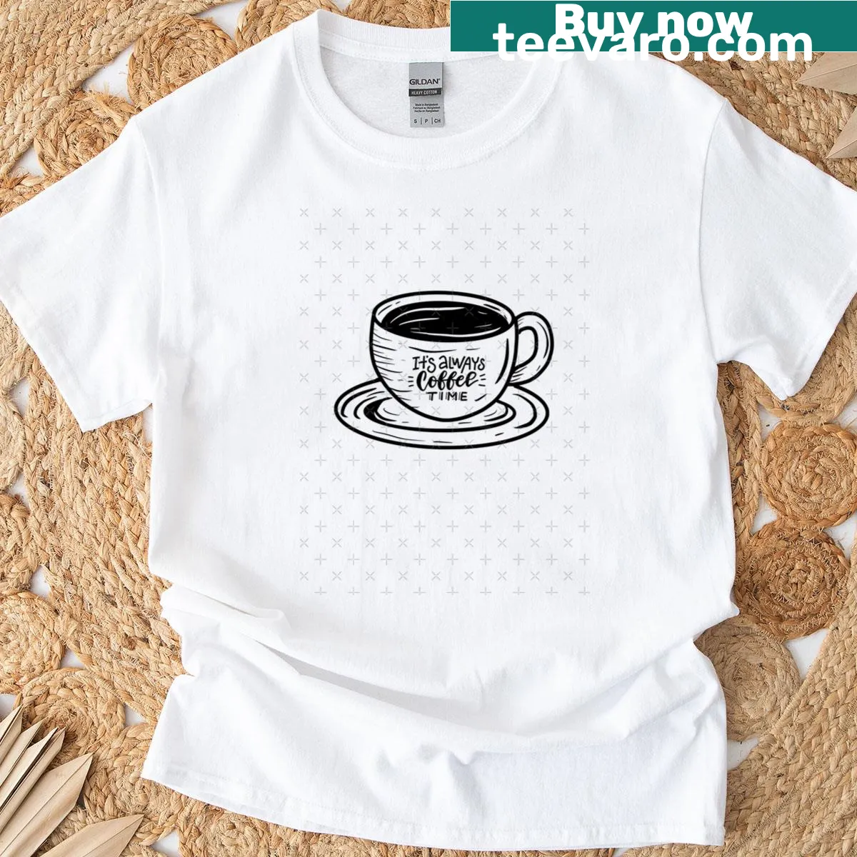 Artistic t-shirt featuring a pencil drawing of a coffee mug and Lets Have A Coffee text. — on a men's t-shirt