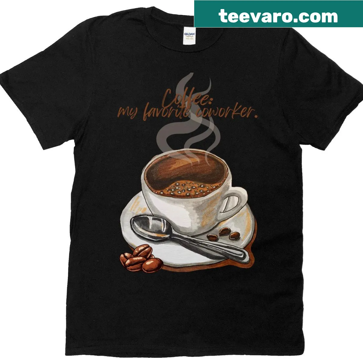Humorous saying about coffee on oversized T-shirt — on a men's t-shirt
