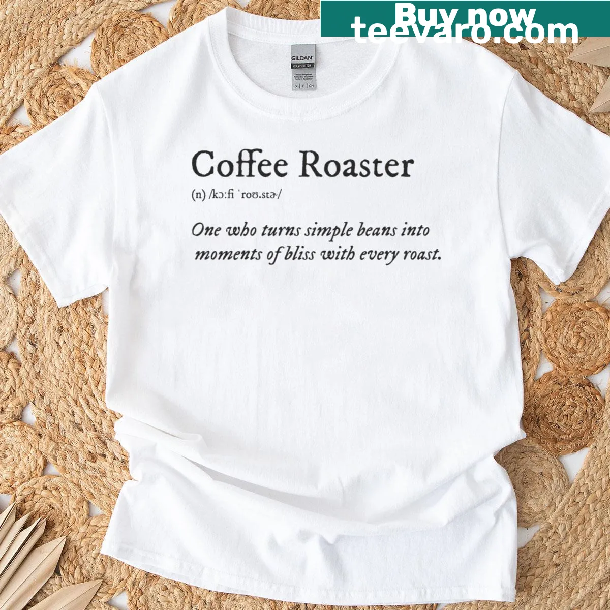 Coffee roasting-themed text graphic on a T-shirt — on a men's t-shirt