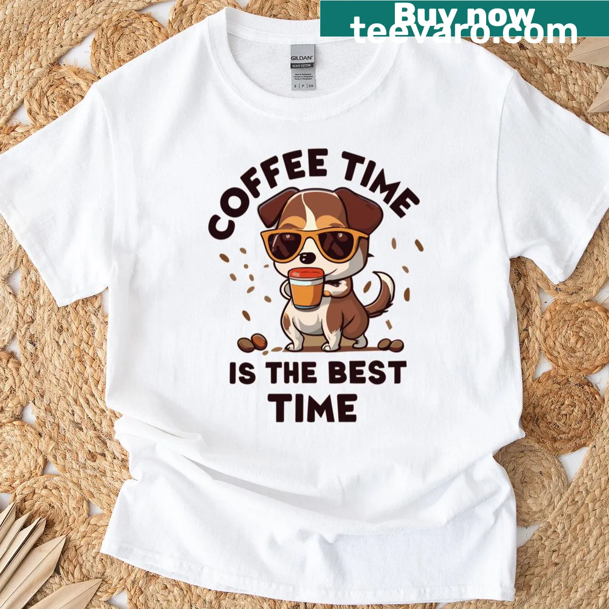 Coffee Time Is The Best Time t-shirt with cheerful message — on a men's t-shirt
