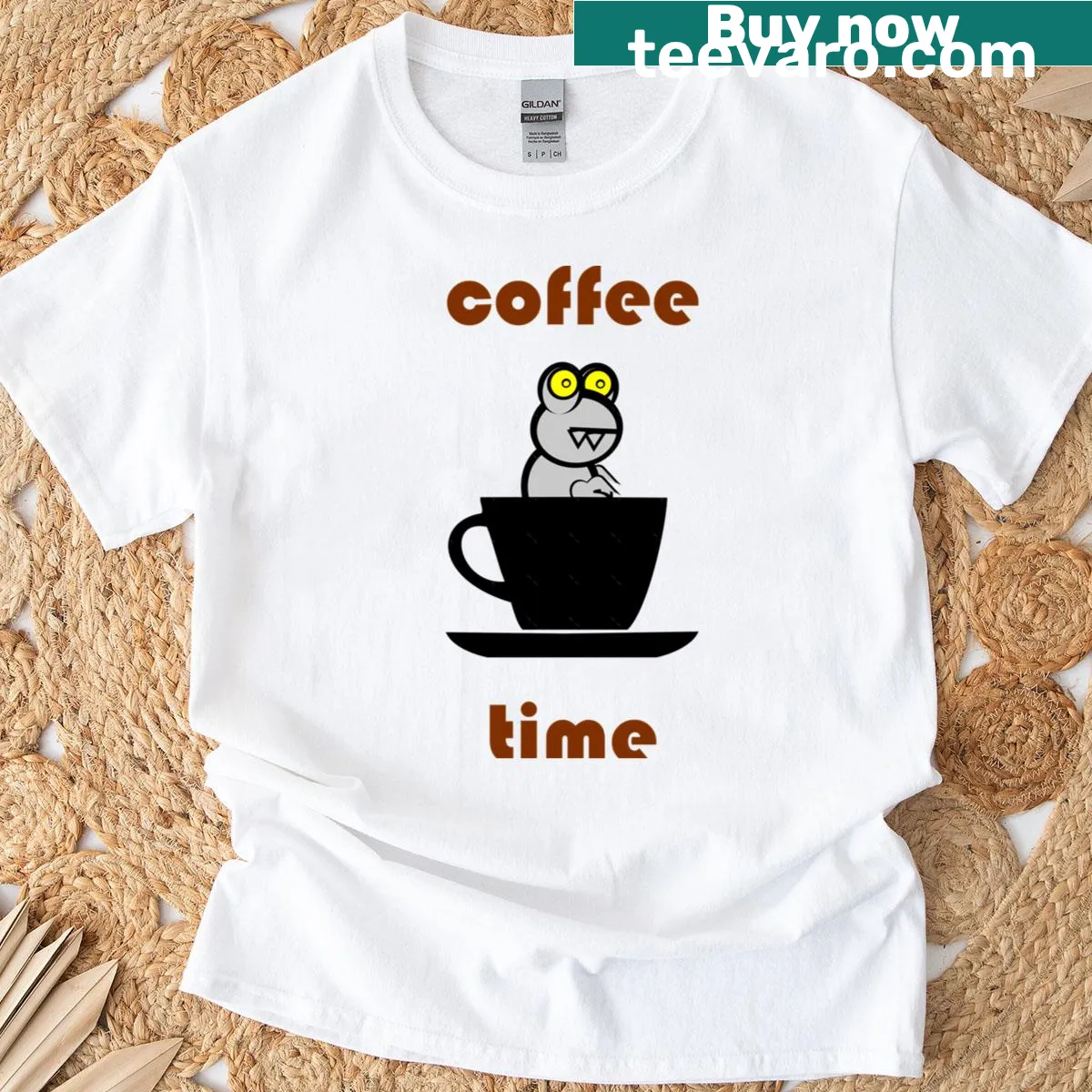 Coffee Time t-shirt with bold lettering — on a men's t-shirt