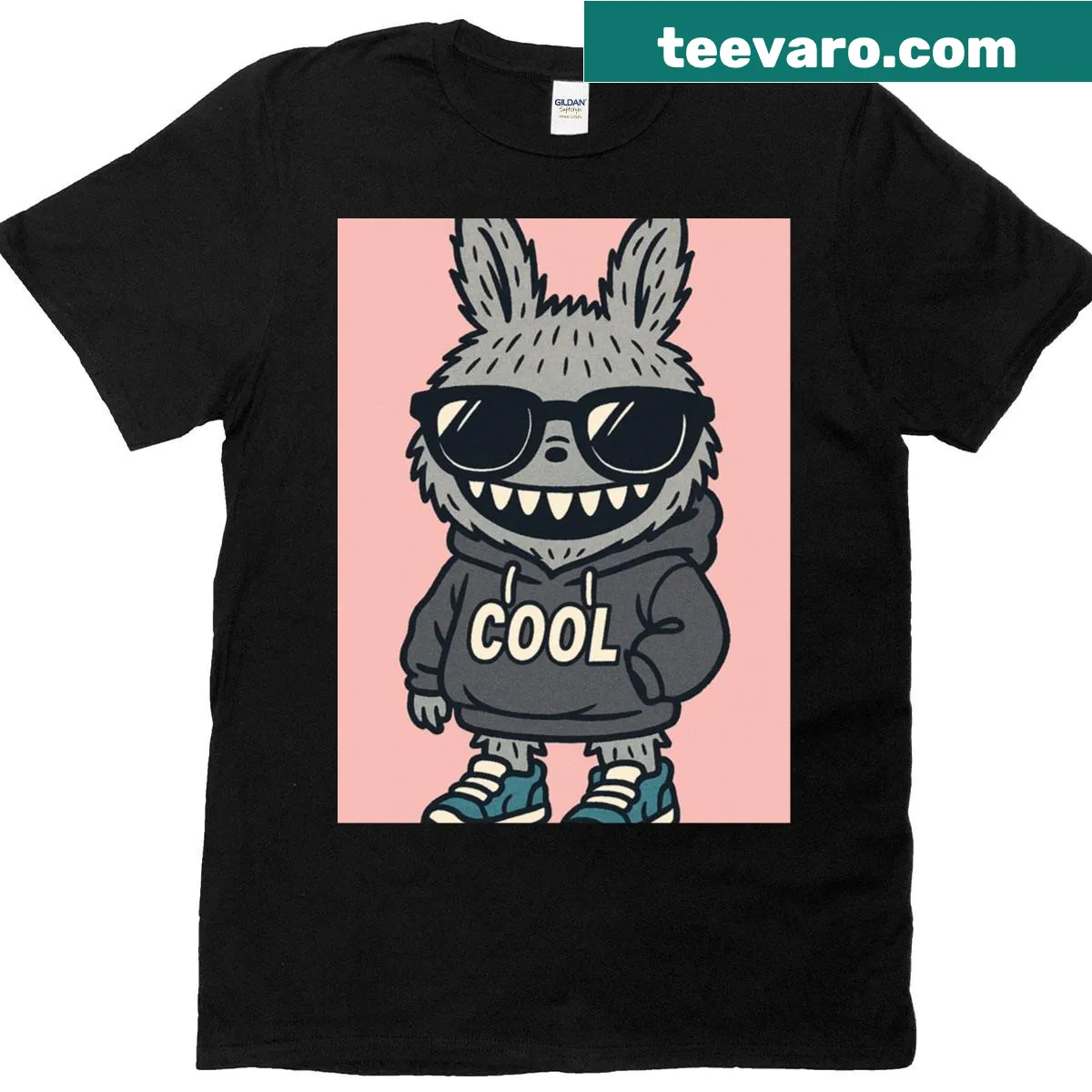 Kawaii monster bunny in streetwear graphic on a t-shirt — on a men's t-shirt