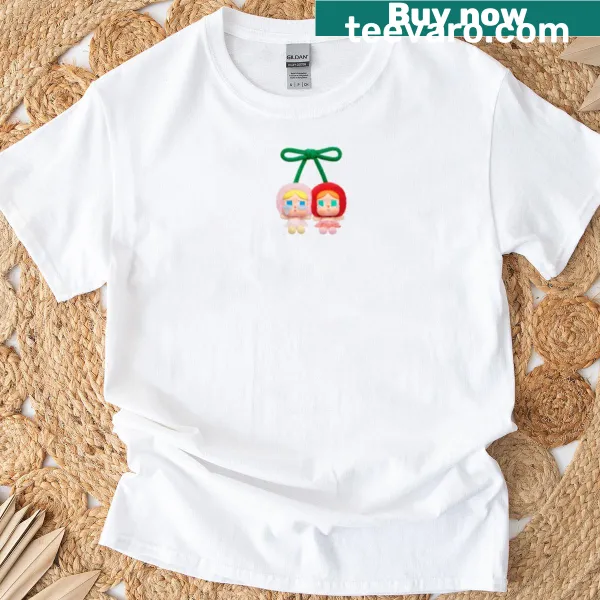 Whimsical T-shirt featuring a plush character expressing love.