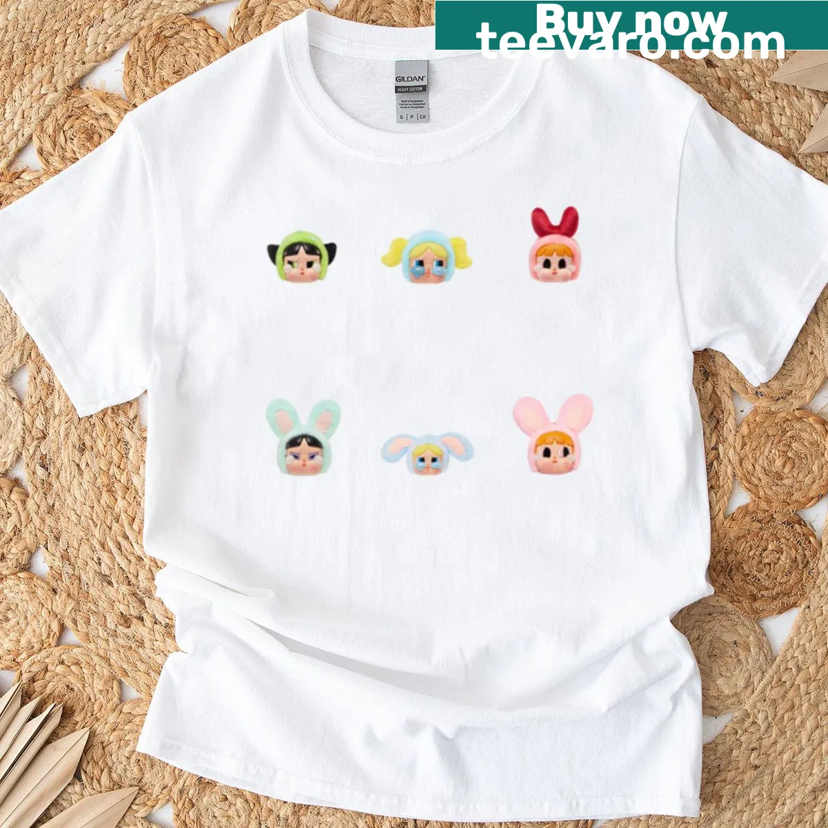 T-shirt featuring Crybaby plush face inspired by Powerpuff Girls — on a men's t-shirt