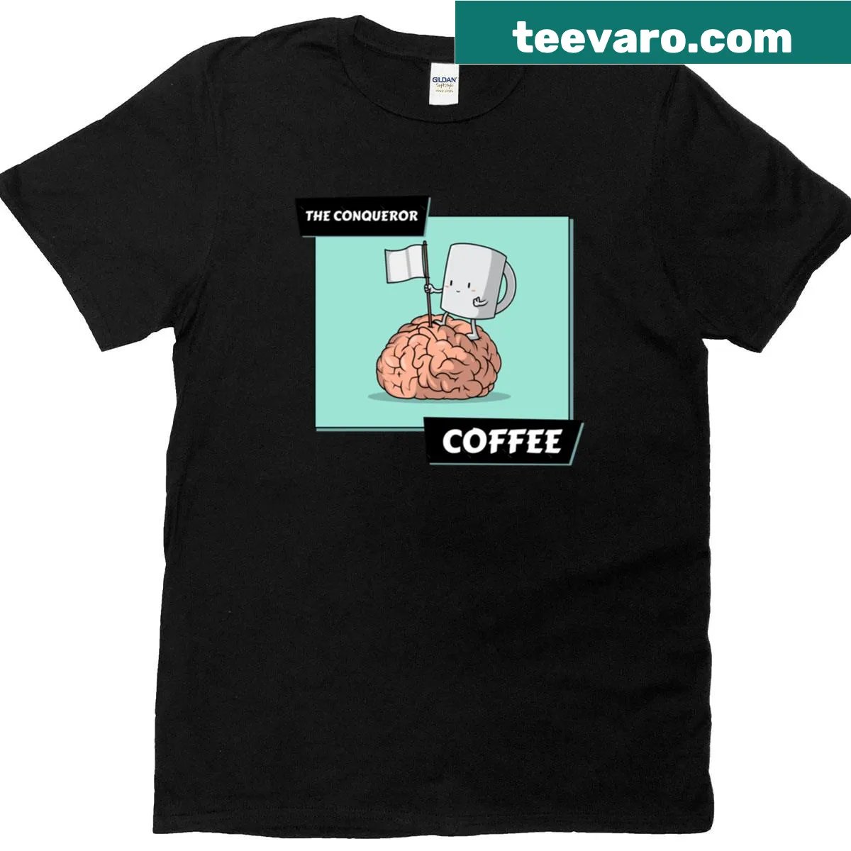 Whimsical t-shirt featuring cute coffee characters illustration — on a men's t-shirt