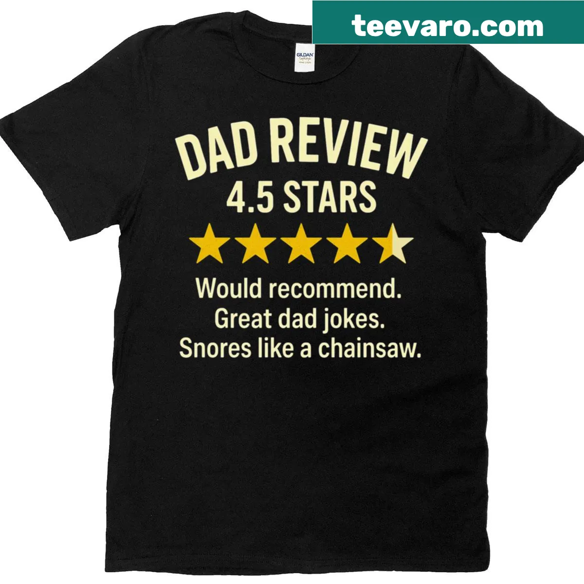 Funny t-shirt with a Dad Review 45 Stars graphic — on a men's t-shirt
