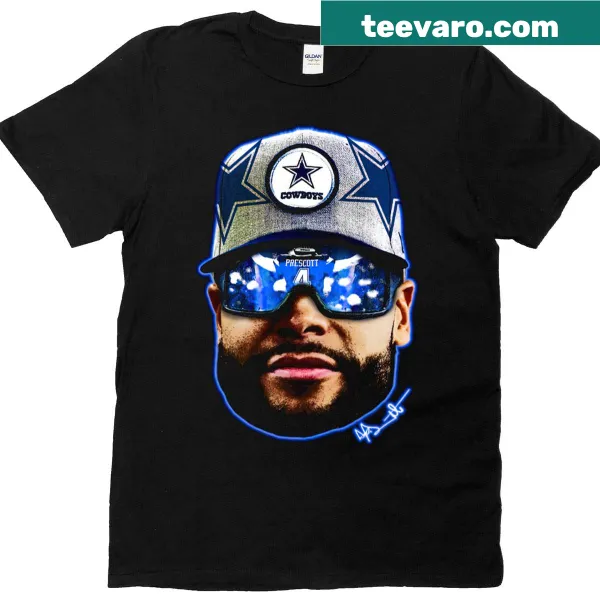Bold illustration of Dak Prescott's face on a T-shirt