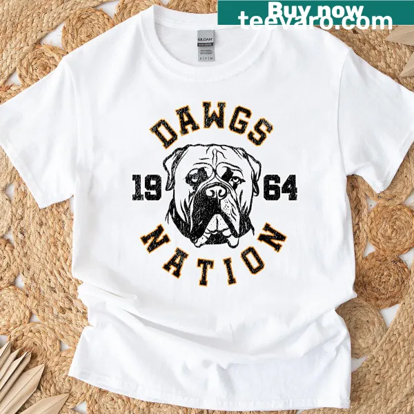 Vintage-inspired Dawgs Nation shirt with a distressed graphic from 1964.