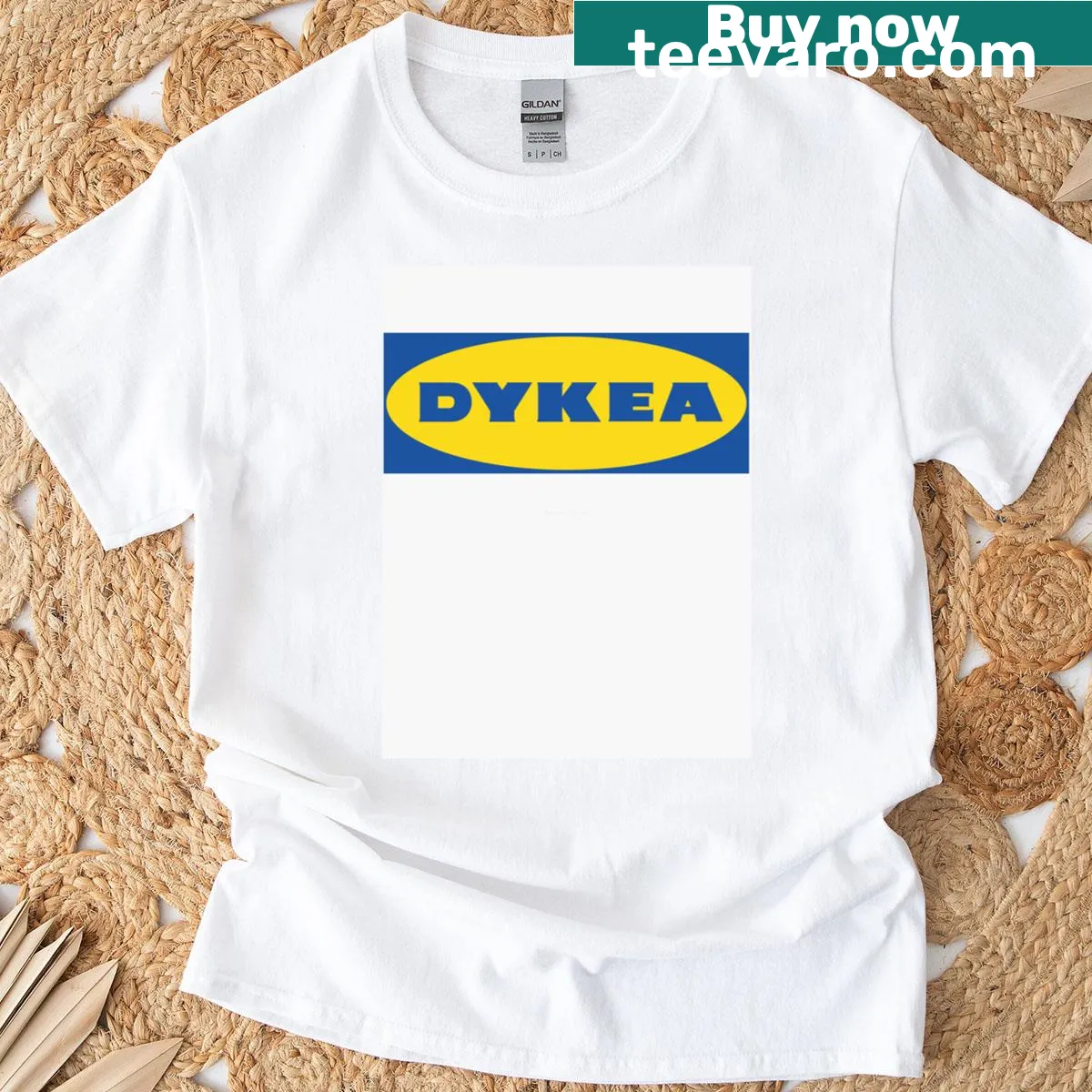 Dykea t-shirt with simple DIY culture text design — on a men's t-shirt