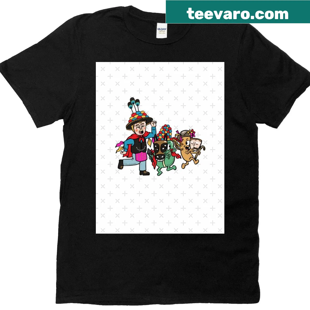 Graphic T-shirt featuring El Gueguense and nacatamal illustration — on a men's t-shirt