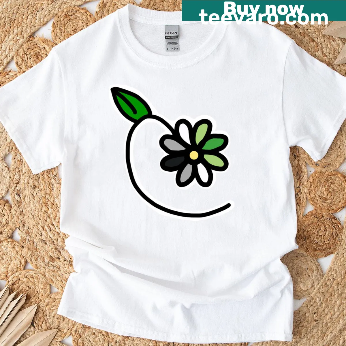 Flower design with aromanticaro pride message — on a men's t-shirt