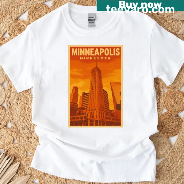 Illustration of the Foshay Building on a T-shirt celebrating Minneapolis.
