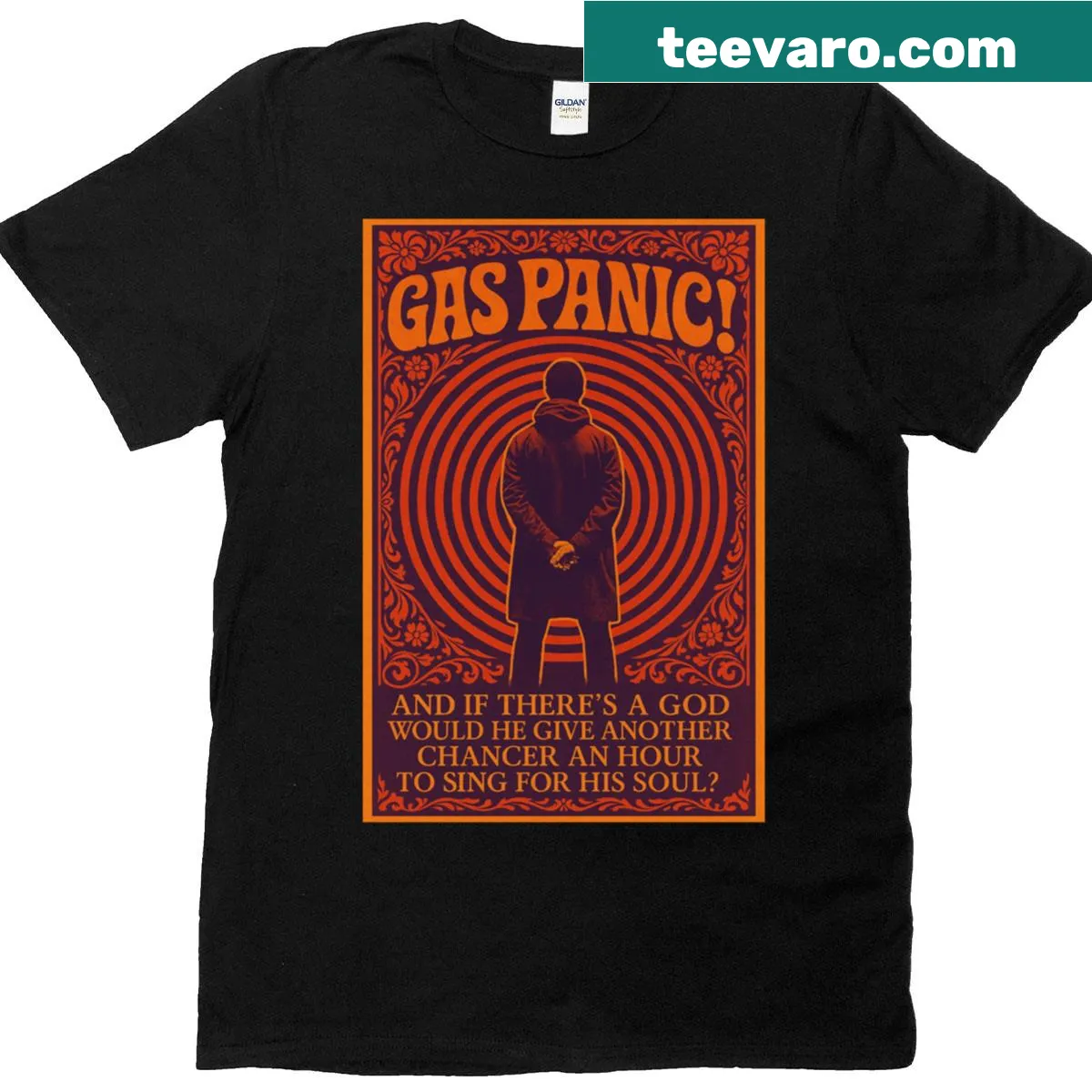 Oversized t-shirt with psychedelic music poster graphic — on a men's t-shirt