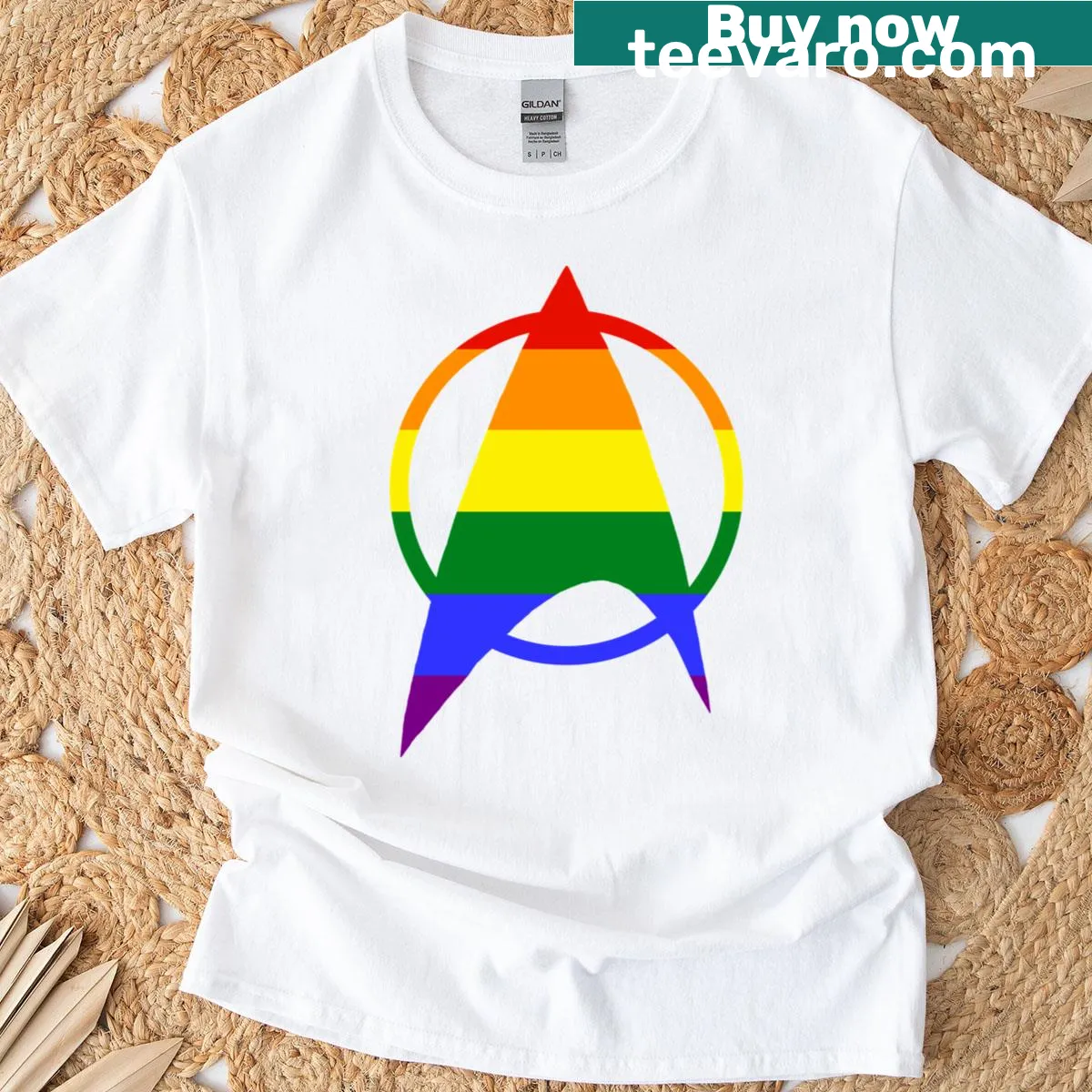 Starfleet Pride t-shirt featuring rainbow elements and bold text — on a men's t-shirt