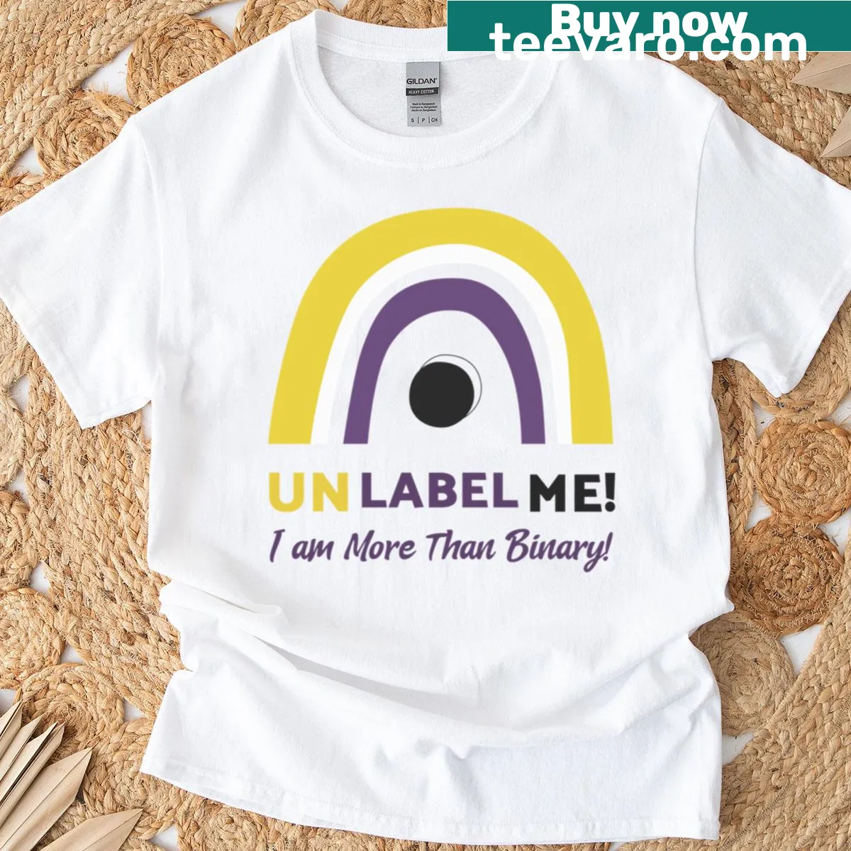 Typography design conveying nonbinary identity for t-shirt — on a men's t-shirt