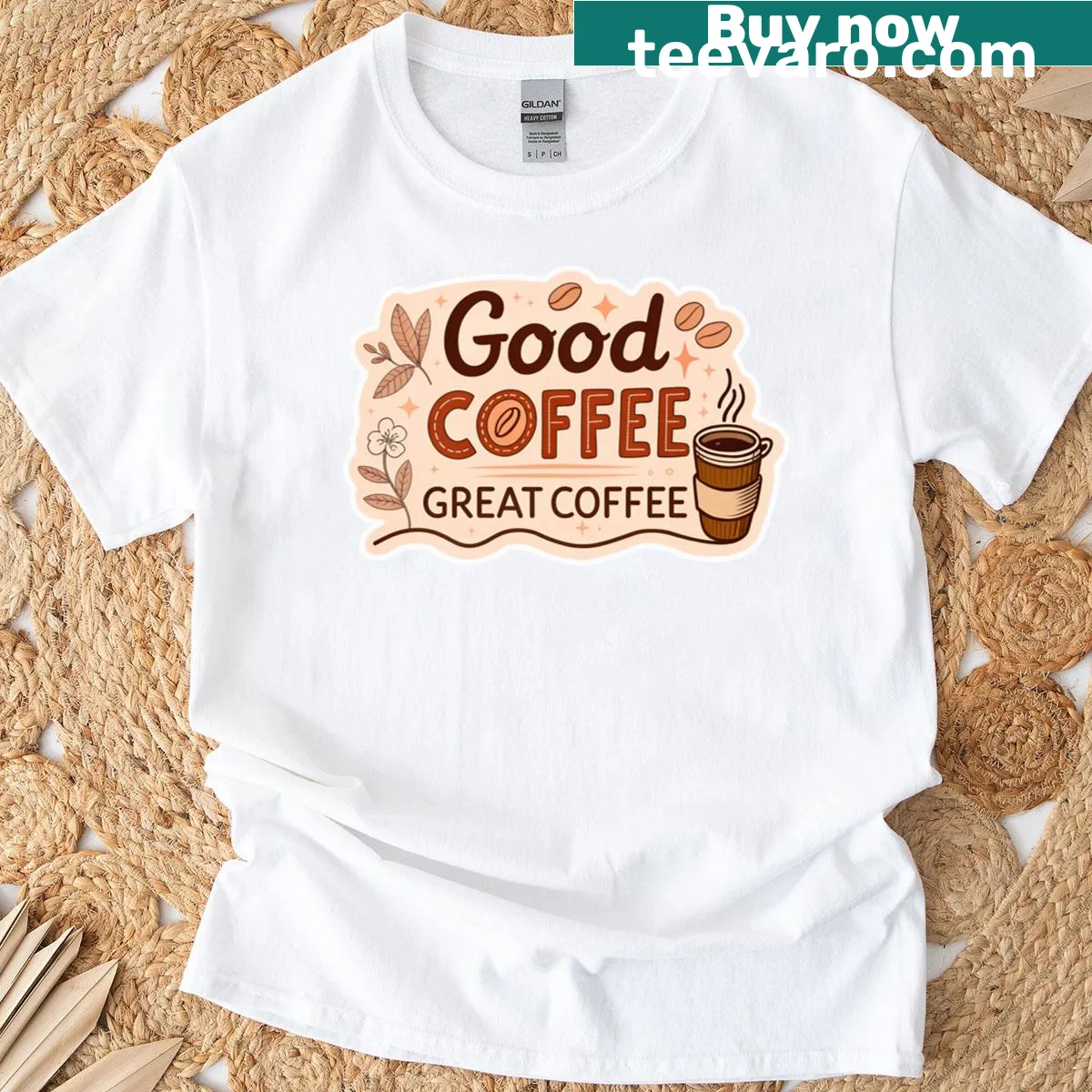Artistic coffee cup graphic T-shirt — on a men's t-shirt
