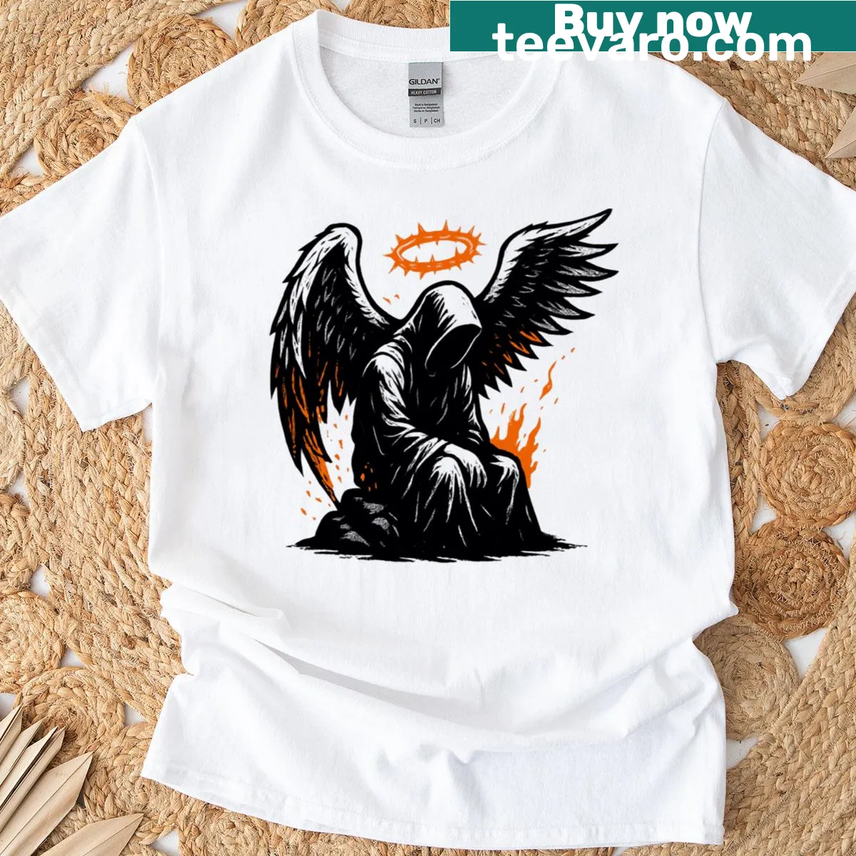 Fantasy-themed Guardian of the Abyss graphic T-shirt — on a men's t-shirt