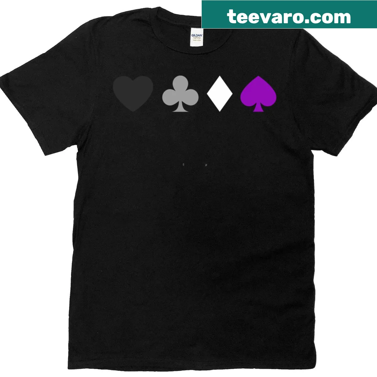 T-shirt featuring Heart Club, Diamond, and Spade symbols for asexual pride — on a men's t-shirt