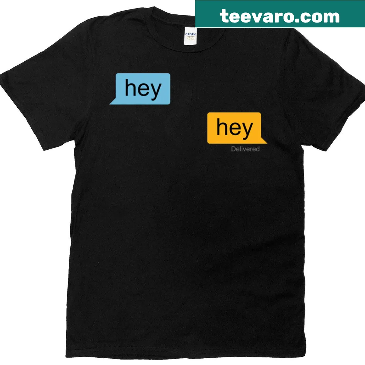 Playful T-shirt with 'Hey Grindr' text — on a men's t-shirt