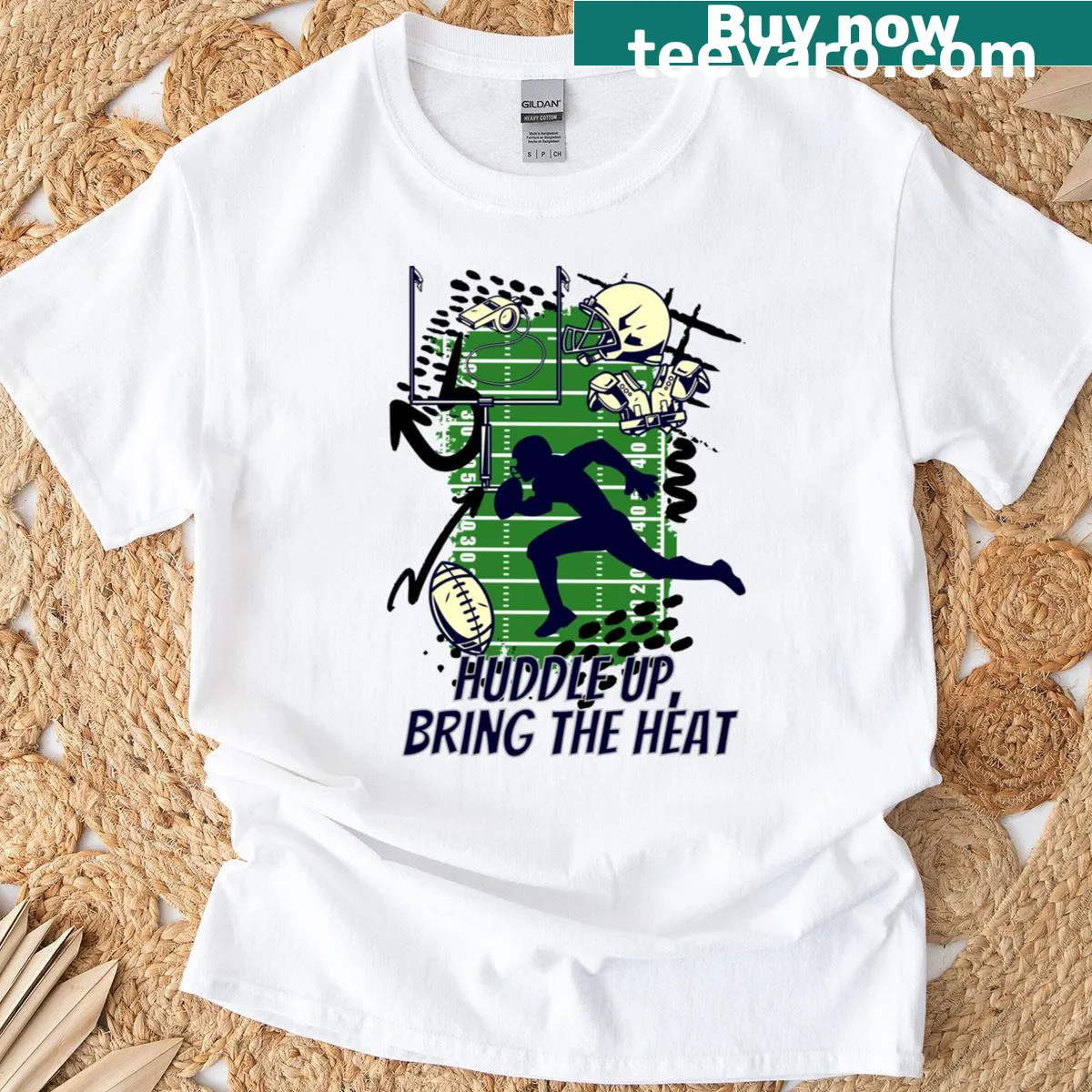 American football graphic on a Huddle Up T-shirt for fans. — on a men's t-shirt