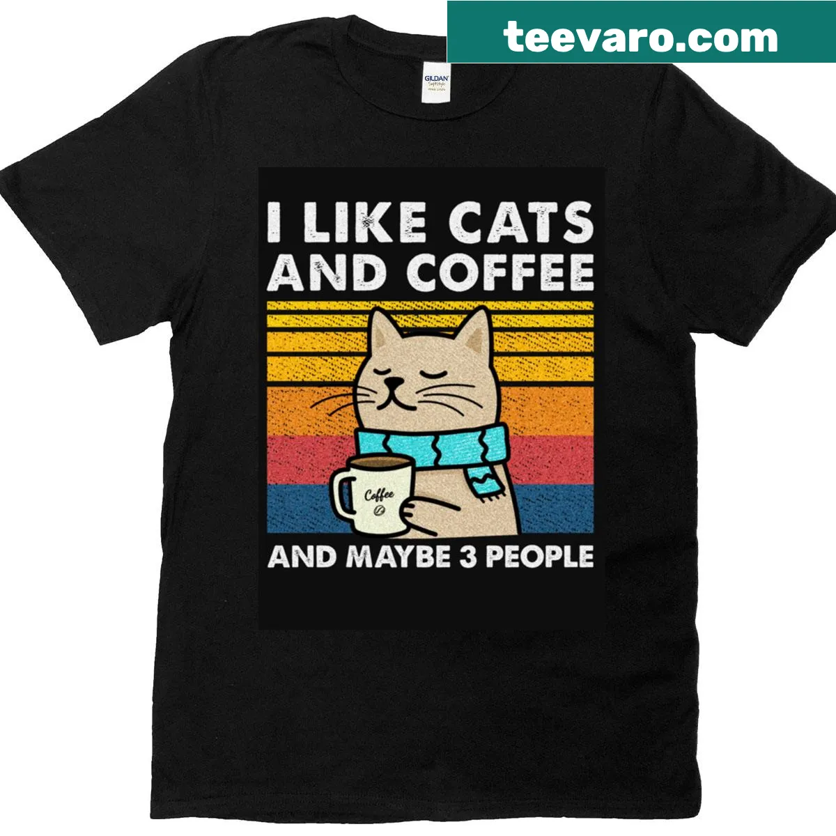 Fun t-shirt for cat and coffee lovers with humorous text — on a men's t-shirt