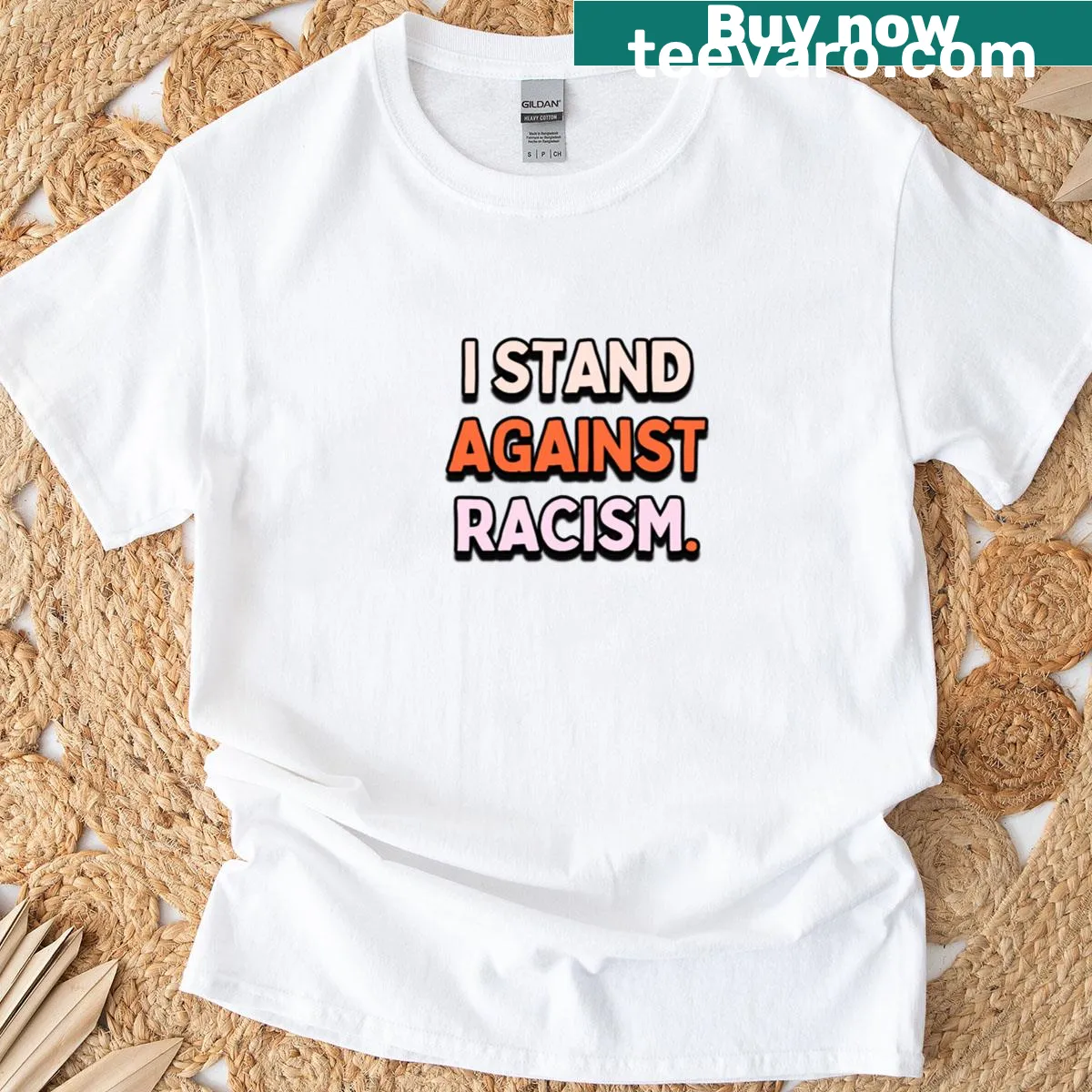 Bold t-shirt featuring the message against racism. — on a men's t-shirt
