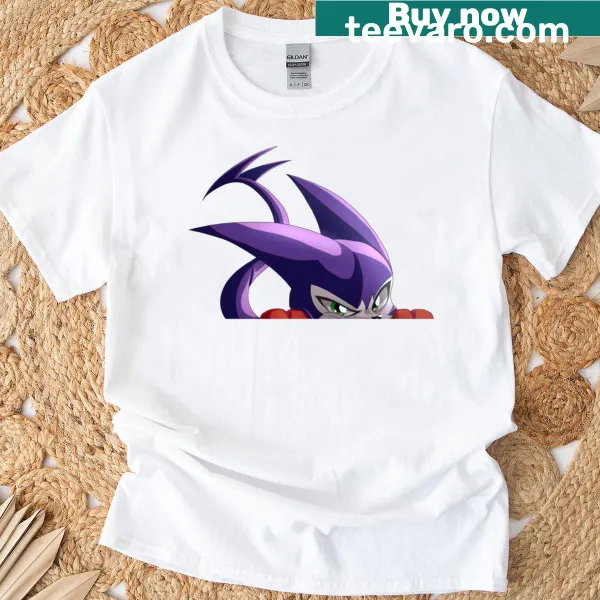 Playful t-shirt featuring a graphic of Impmon peeking.