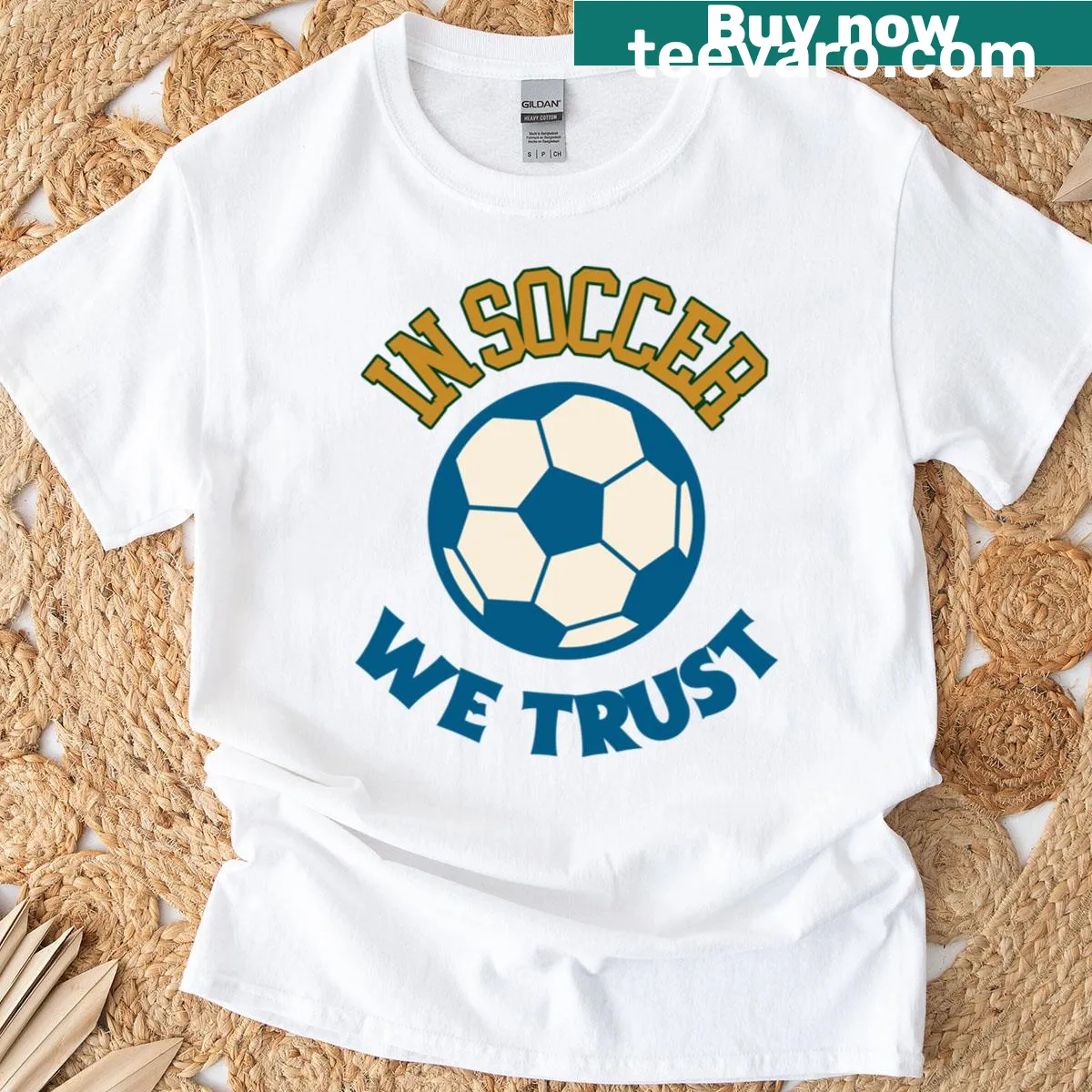 Bold t-shirt proclaiming 'In Soccer We Trust' for soccer fans. — on a men's t-shirt