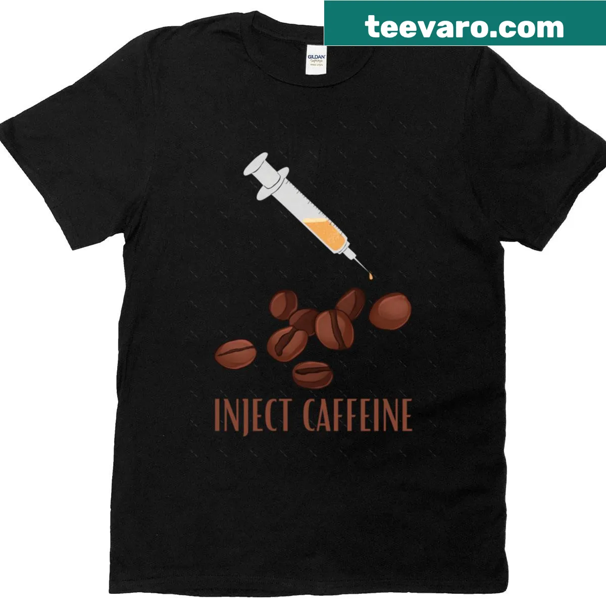 Oversized T-shirt with playful text about injecting caffeine. — on a men's t-shirt