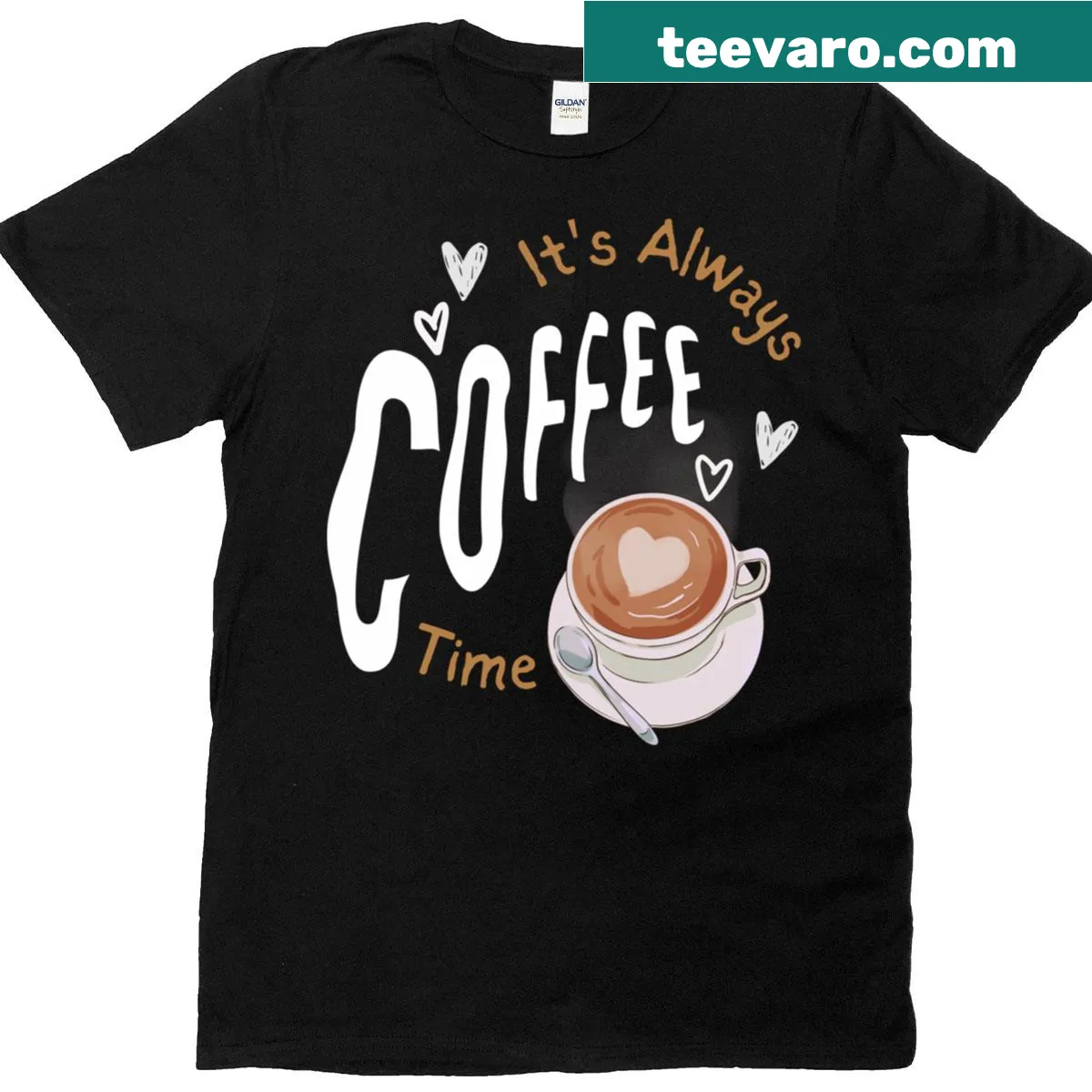 Coffee-themed t-shirt with the slogan 'It's Always Coffee Time.' — on a men's t-shirt