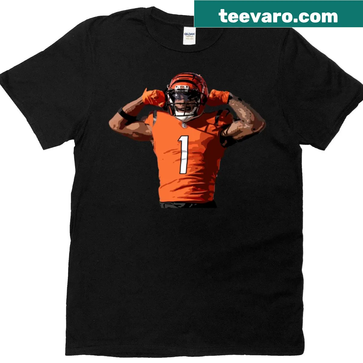 Player name t-shirt featuring Jamarr Chase — on a men's t-shirt