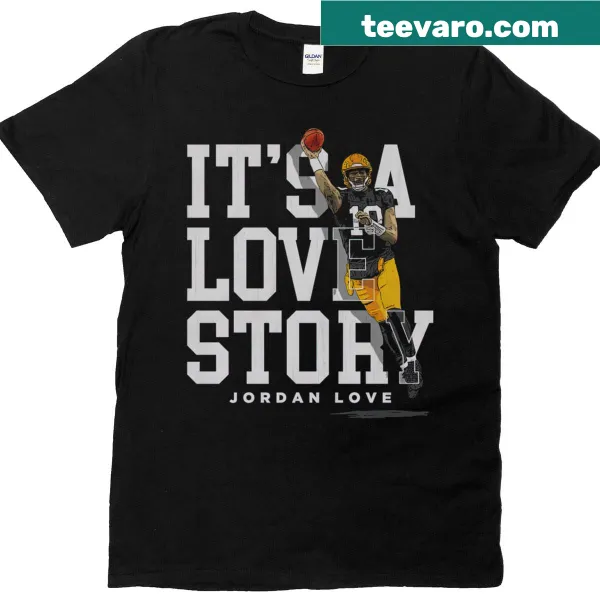 Illustrated Jordan Love Green Bay t-shirt with team elements