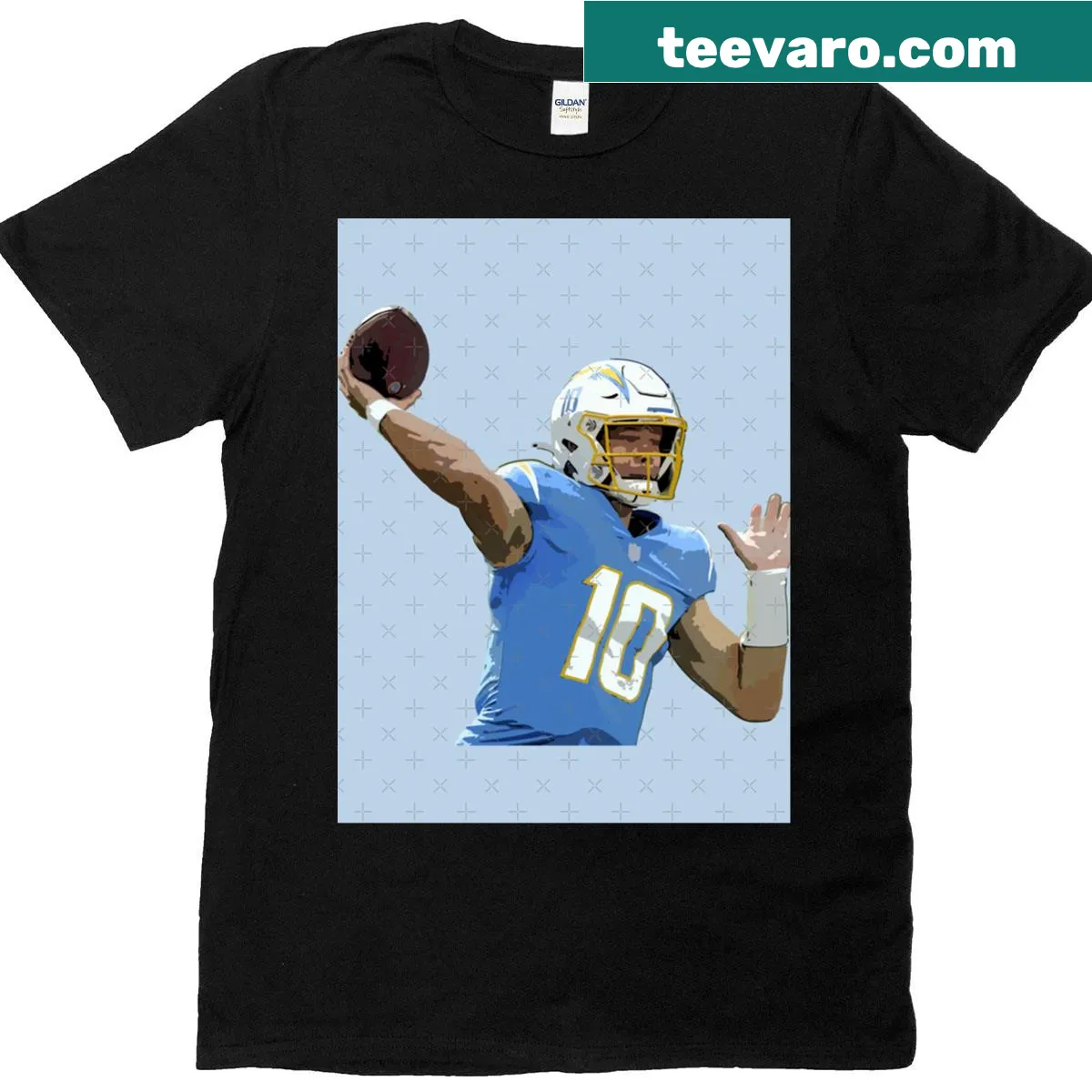 Justin Herbert T-shirt with dynamic illustrative graphics — on a men's t-shirt