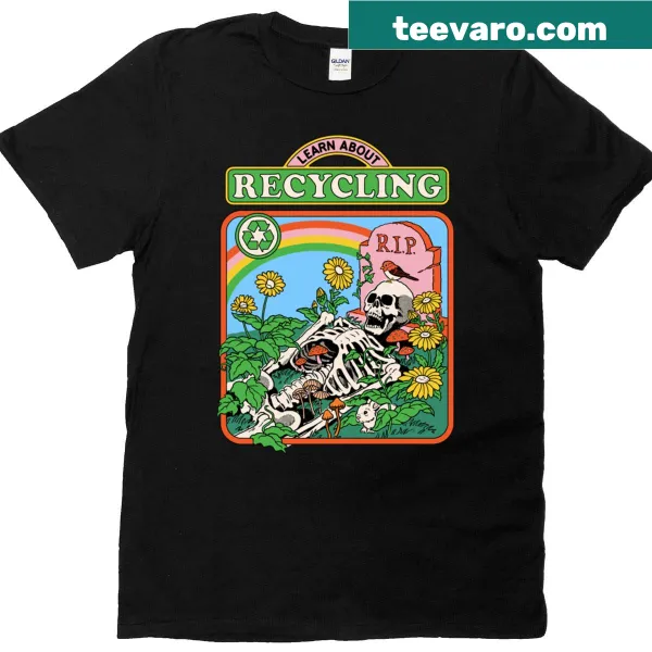 T-shirt promoting recycling awareness with informative text