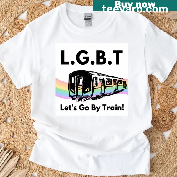 Typography design stating 'Lets Go By Train' with pride elements