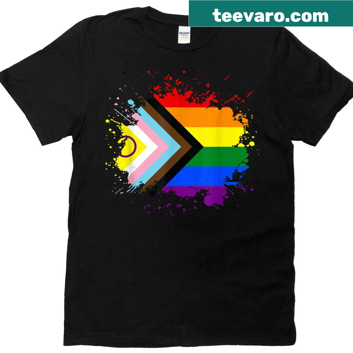 Intersex Inclusive Progress Pride flag design on t-shirt — on a men's t-shirt