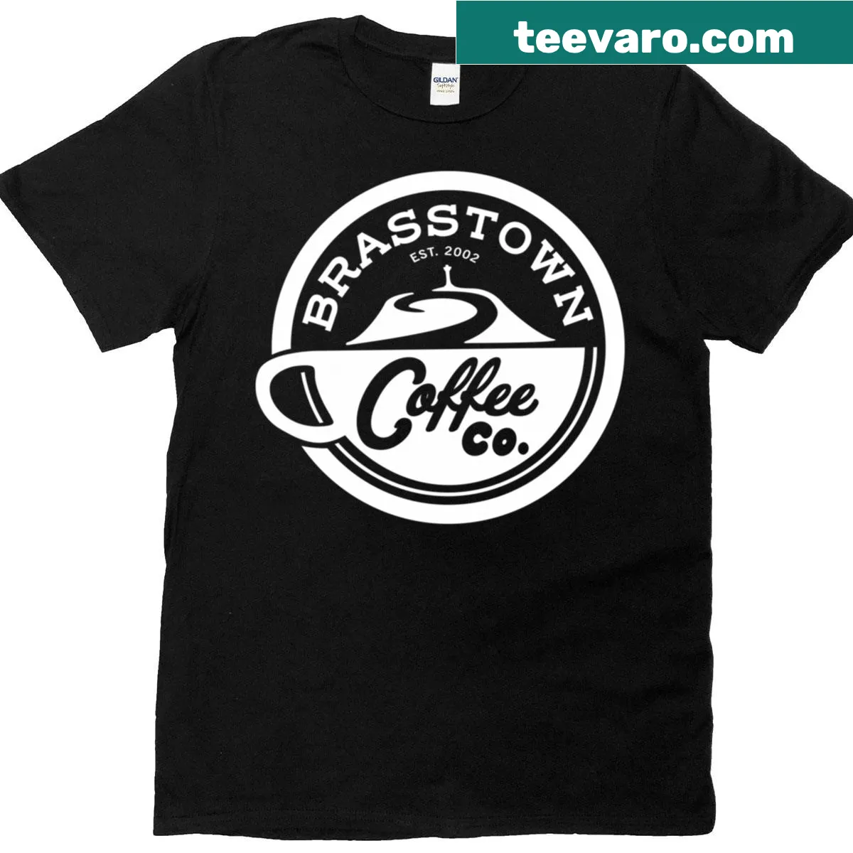 Uniform T-shirt for Brasstown Coffee Company featuring company logo — on a men's t-shirt