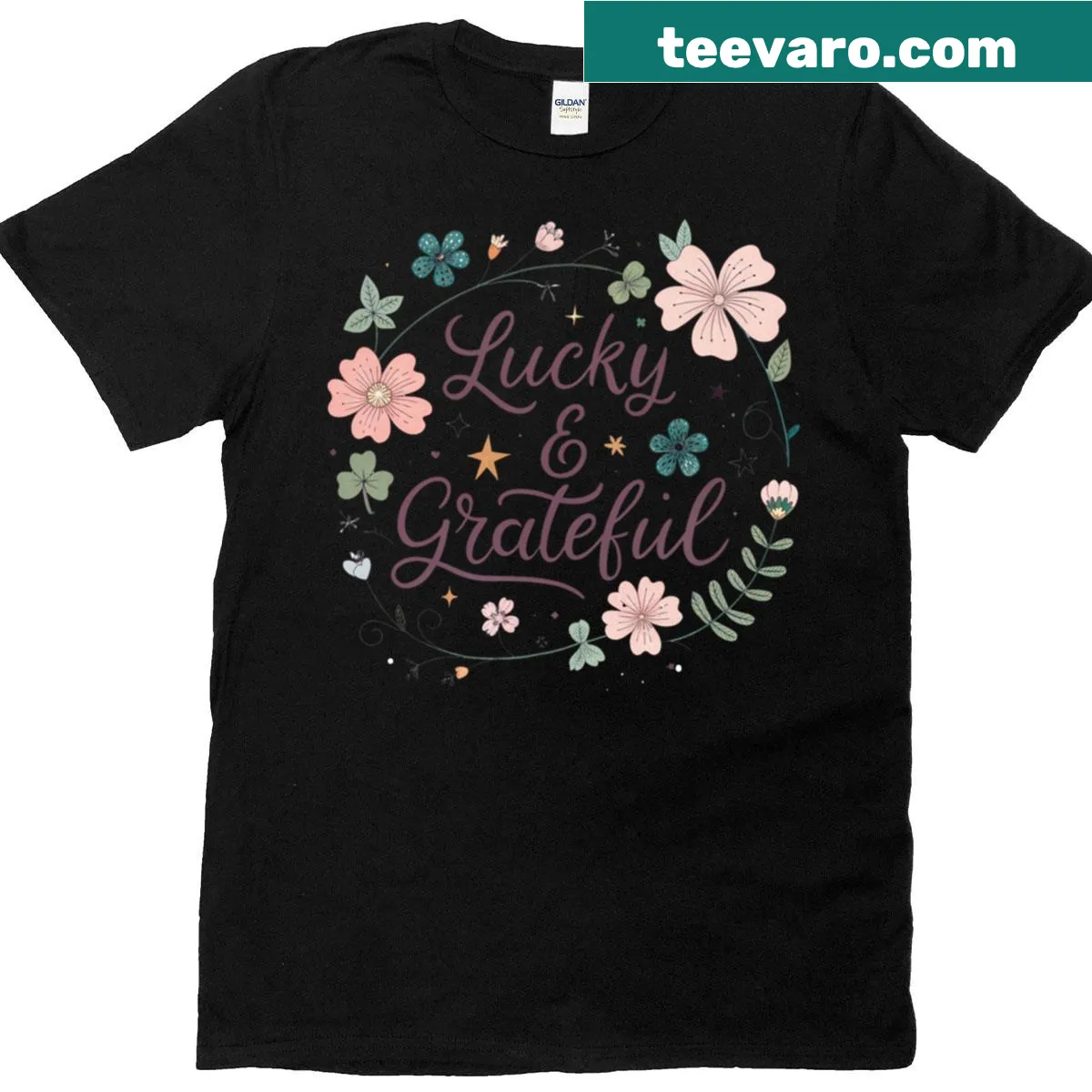 Oversized T-shirt with a Lucky And Grateful message — on a men's t-shirt