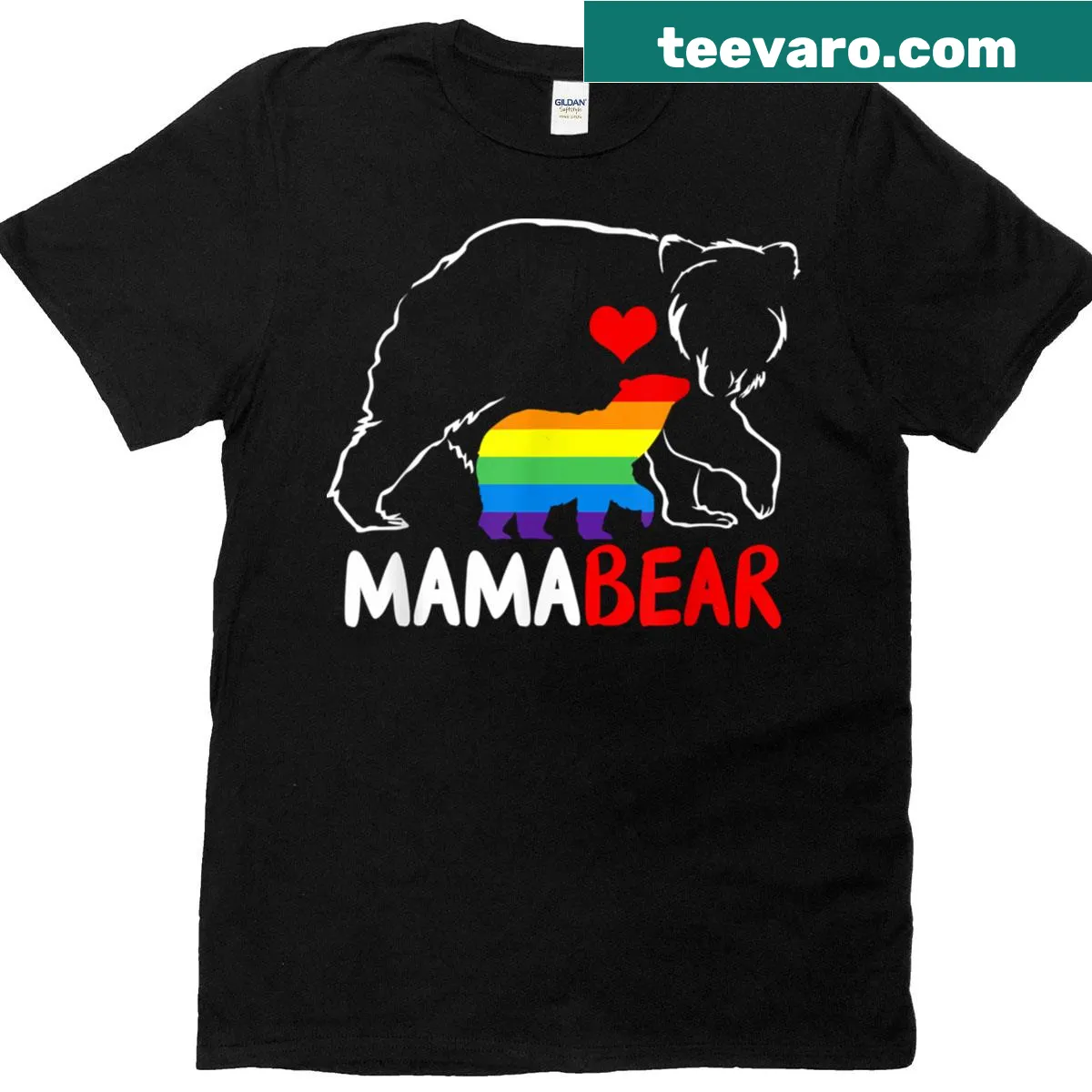 Mama Bear t-shirt with rainbow flag design — on a men's t-shirt