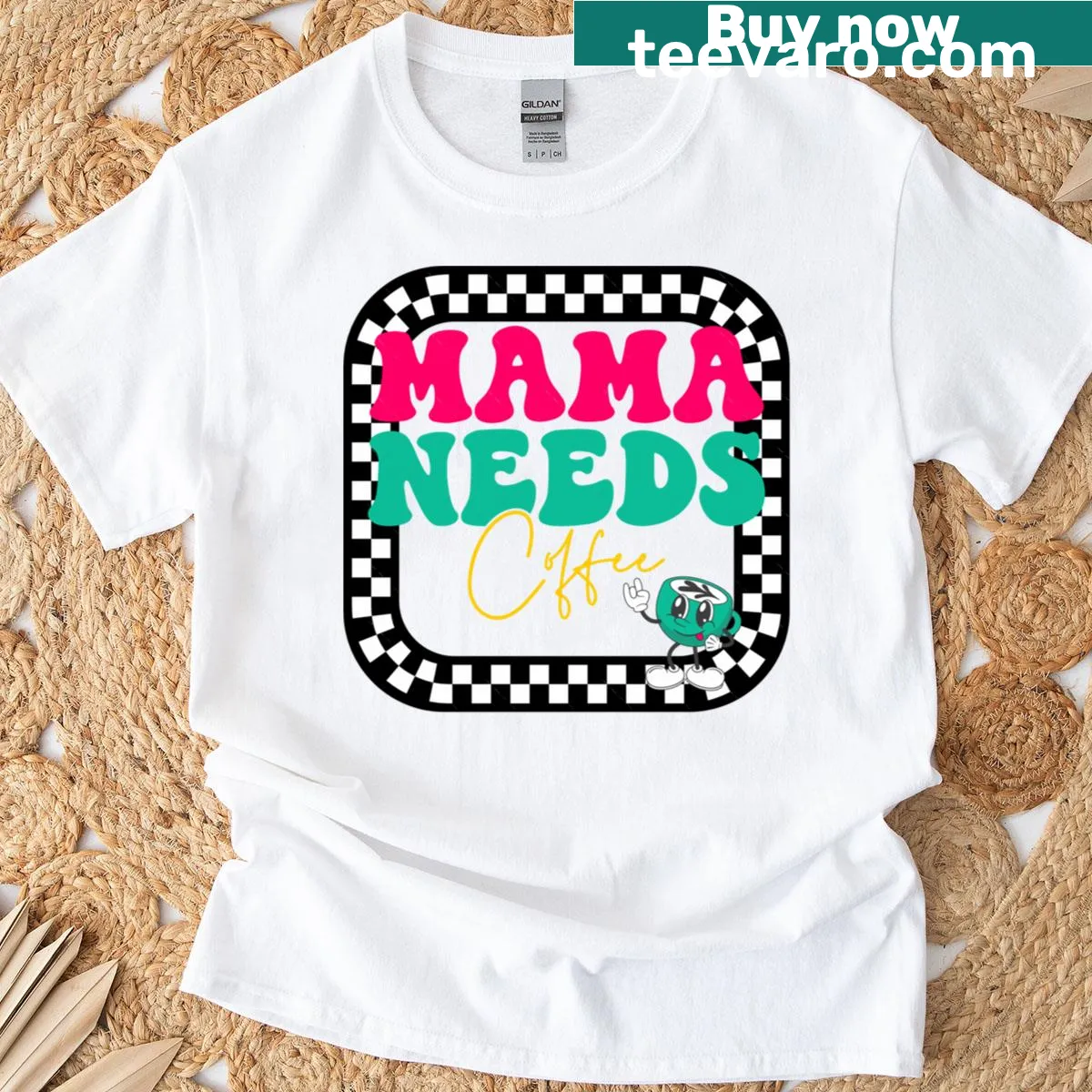 Mama Needs Coffee shirt with bold typography design — on a men's t-shirt